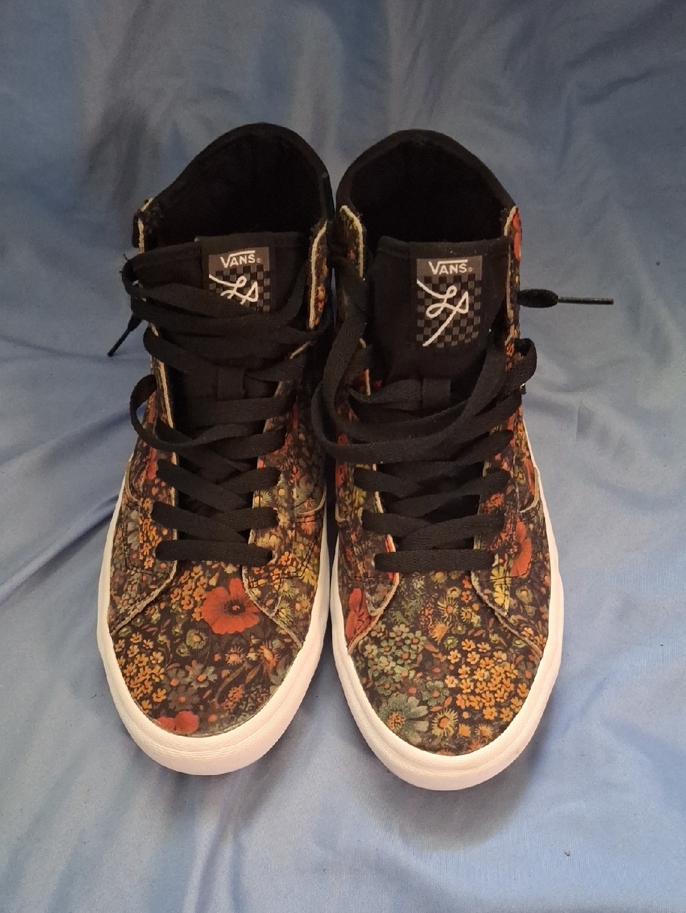 Vans Floral High-Top Sneakers in Black and Orange